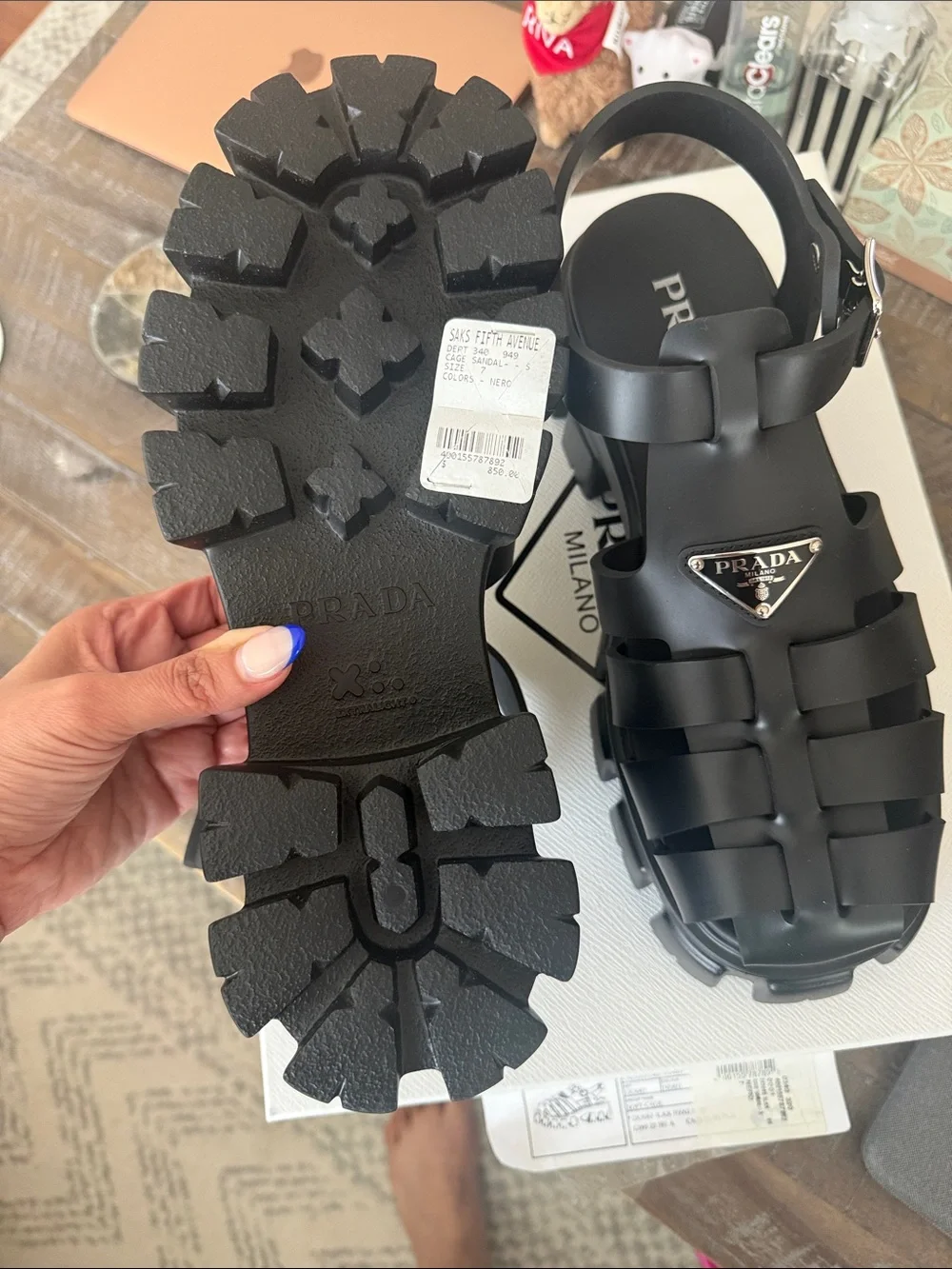Prada Black Chunky Rubber Fisherman Sandals